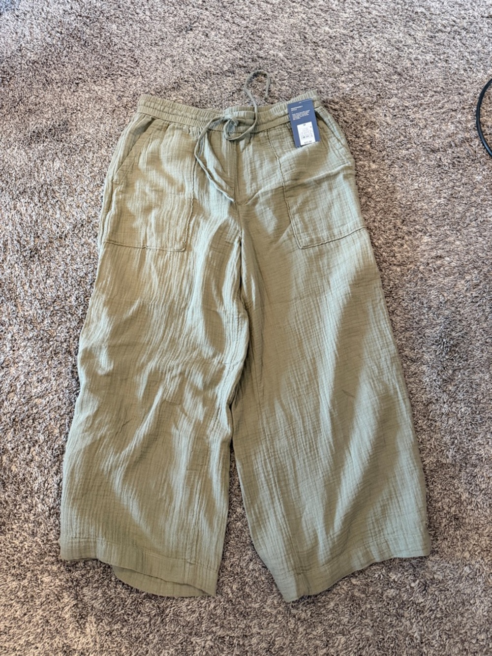 Light Olive Wide Leg Drawstring Pants